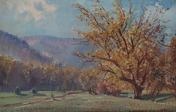 Autumnal Landscape With Distant Mountains. Oil Painting by Carl Kaiser-Herbst