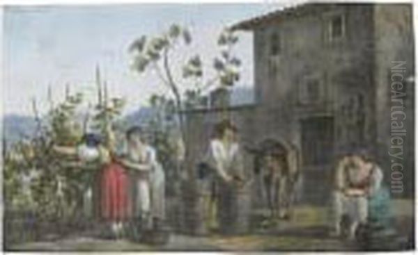 Peasants Harvesting Grapes, Near Tivoli Oil Painting by Franz Keiserman