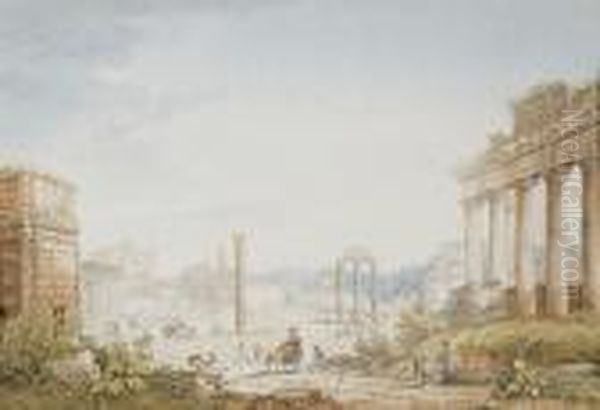 Vue Du Forum Romain Avec L'arc 
De Septime Severe A Gauche, Letemple De Saturne A Droite Et Le Colisee A
 L'arriere-plan Oil Painting by Franz Keiserman