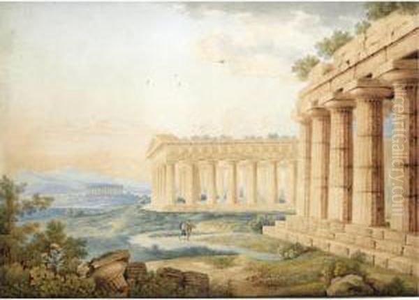 View Of The Temples At Paestum Oil Painting by Franz Keiserman