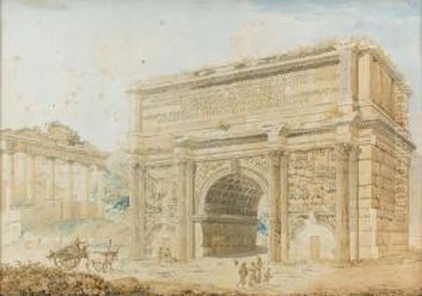 Vue De L'arc De Triumphe A Septimus Severus A Rome. Oil Painting by Franz Keiserman