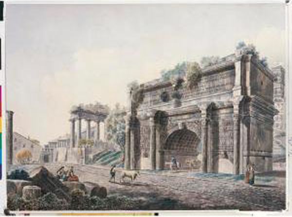 View Of The Forum, With The Arch Of Septimus Severus Oil Painting by Franz Keiserman