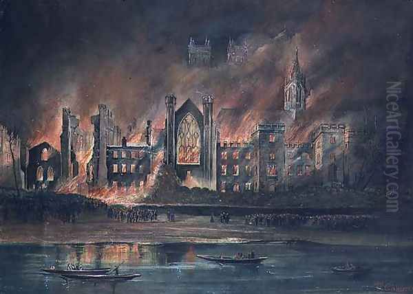 Fire at the Houses of Parliament, 16th October 1834 Oil Painting by P.T. Cameron