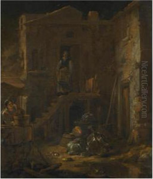 A Courtyard Scene With Washerwomen Oil Painting by Willem Kalf