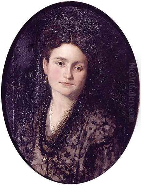 Retrato de Doña Teresa Martínez, esposa del pintor (Portrait of Doña Teresa Martínez, wife of the painter) Oil Painting by Ignacio Pinazo Camarlench