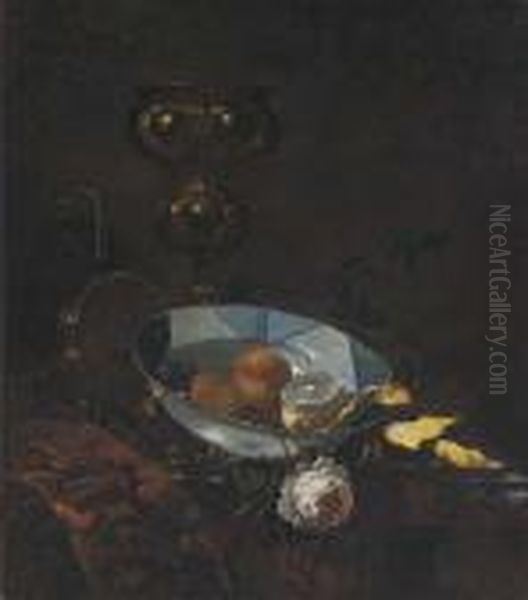 Fruit In A Blue And White Porcelain Bowl Oil Painting by Willem Kalf