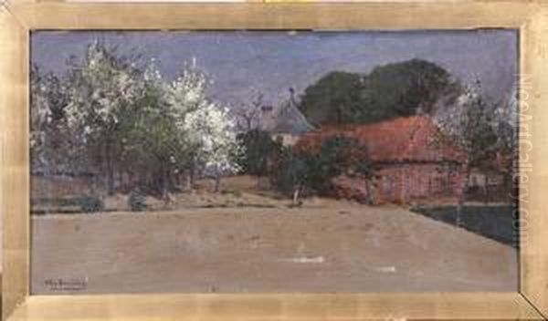 Gardsmiljo, Signerad A. Kallenberg 1881 Oil Painting by Anders Kallenberg