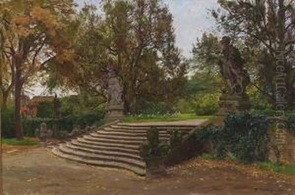 Freitreppe Im
 Schlosspark. Oil Painting by Friedrich Kallmorgen