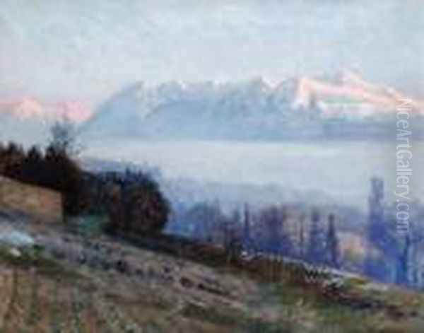 Utsikt Mot Alperna, Lausanne Oil Painting by Gottfrid Kallstenius