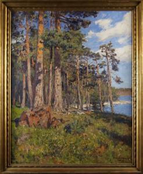 Skargardslandskap Fran Tjust Oil Painting by Gottfrid Kallstenius