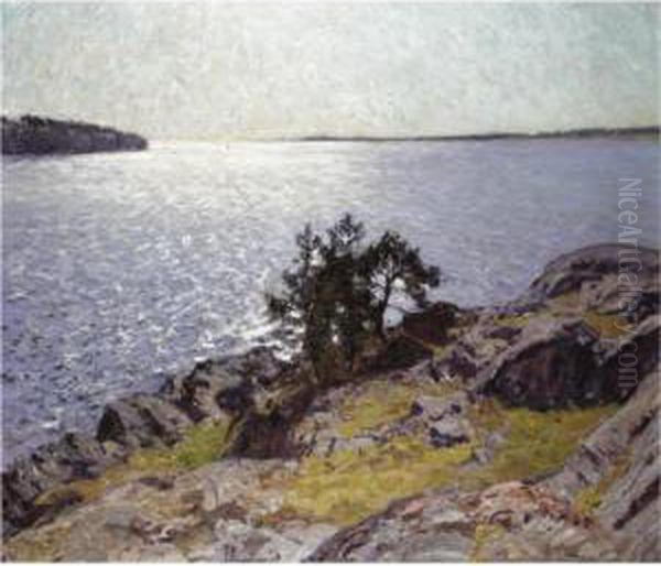 Sunlit Coastal View Oil Painting by Gottfrid Kallstenius