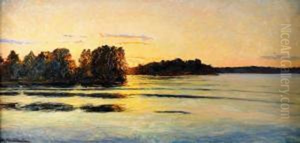 Solnedgang I Havsbandet - Motiv Fran Tjust Skargard Oil Painting by Gottfrid Kallstenius