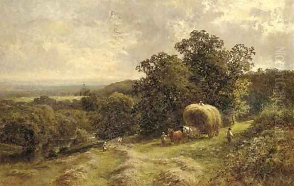 Carting hay near Brockham, Surrey Oil Painting by Walter Wallor Caffyn