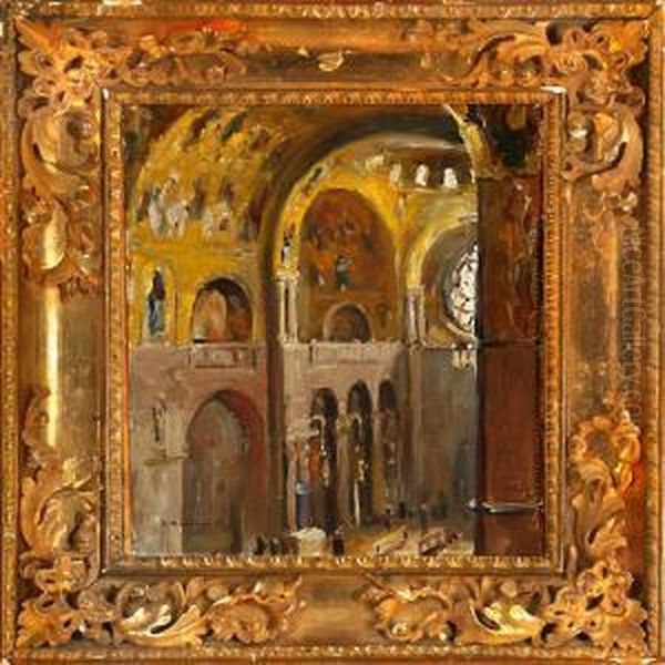 Catholic Church Interior Oil Painting by Ivan Leonidovich Kalmykov