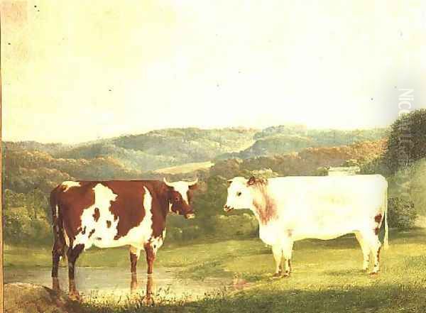 Cattle against a Landscape, 1863 Oil Painting by W. J. Chapman