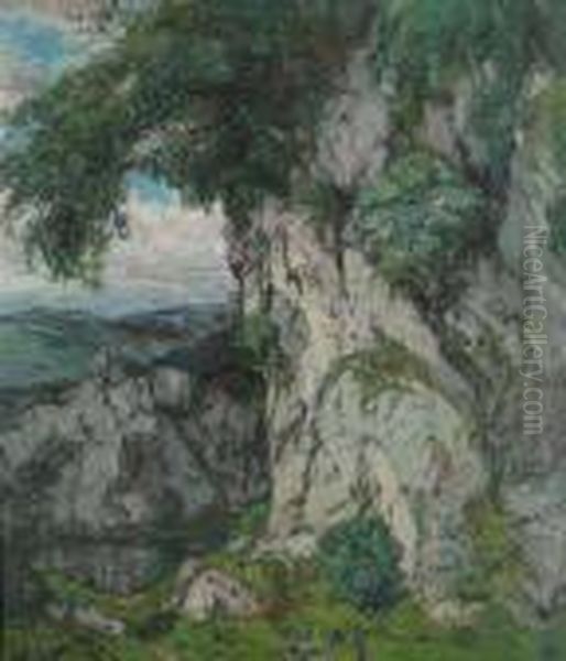 A Rocky Landscape Oil Painting by Alois Kalvoda