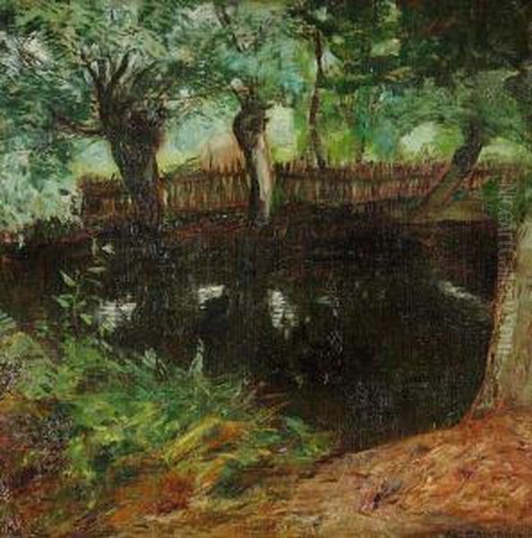 A Pond Beneath Trees Oil Painting by Alois Kalvoda