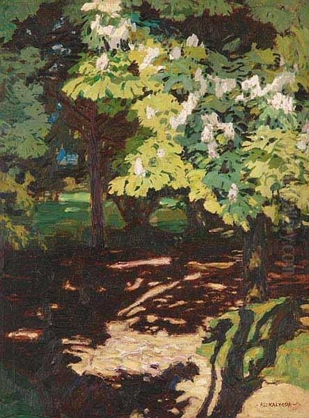 Horse Chestnuts In Blossom Oil Painting by Alois Kalvoda