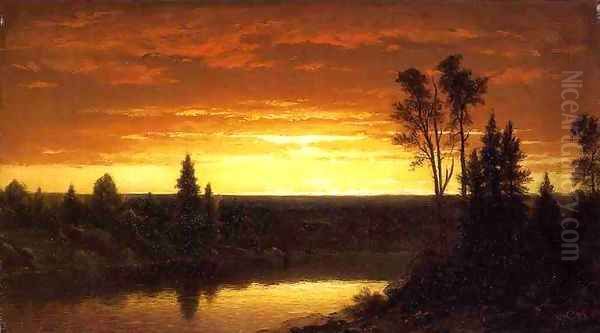 River Sunset View of the Catskills 1883 Oil Painting by John William Casilear