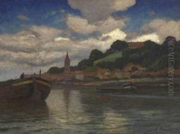 Stadt Am Fluss Oil Painting by Eugen Kampf