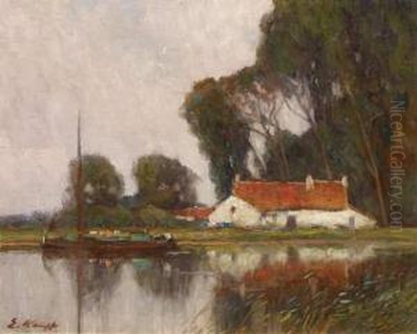 River Landscape Of The Lower Rhine Oil Painting by Eugen Kampf