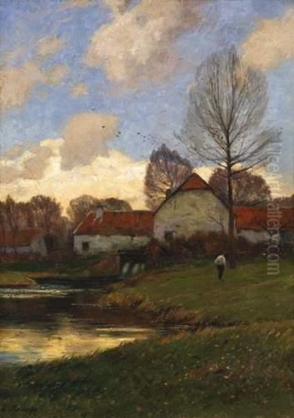 Fall Landscape With Farmstead Oil Painting by Eugen Kampf