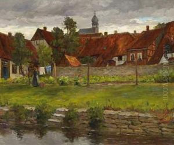 Village By The River Oil Painting by Eugen Kampf