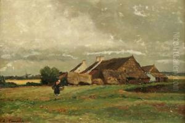 Flandrisches Bauerngehoft Mit Bauerin Oil Painting by Eugen Kampf