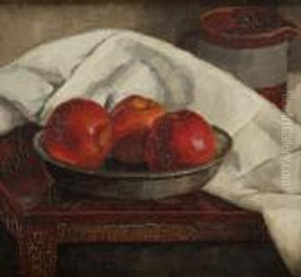 Still Life With Bowl Of Apples Oil Painting by Eugen Kampf