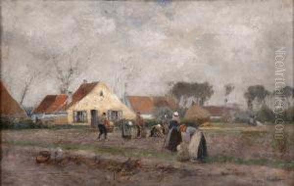 Kartoffelernte Am Niederrhein. Oil Painting by Eugen Kampf