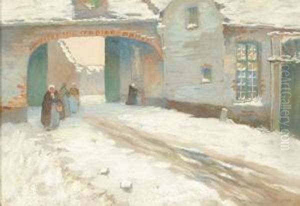 Winterlicher Hof In Flandern Oil Painting by Eugen Kampf