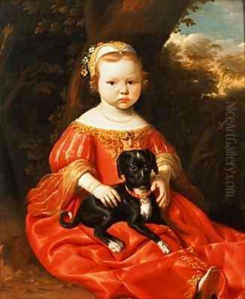 Portrait of a Girl with a Dog Oil Painting by Jacob Gerritsz. Cuyp