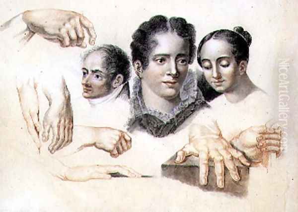 Studies of female and male heads and hands, 1815 Oil Painting by Abraham Constantin