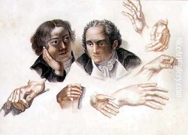 Studies of two gentleman's heads and hands, 1815 Oil Painting by Abraham Constantin