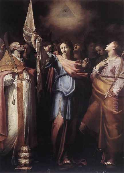 St Ursula and Her Companions with Pope Ciriacus and St Catherine of Alexandria Oil Painting by Bartolomeo Cavarozzi