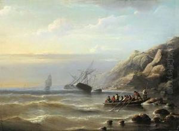 De Schipbreuk (1858) Oil Painting by Christiaan Cornelis Kannemans