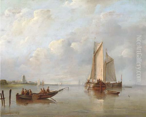 Fishing Boats On A Calm Oil Painting by Christiaan Cornelis Kannemans