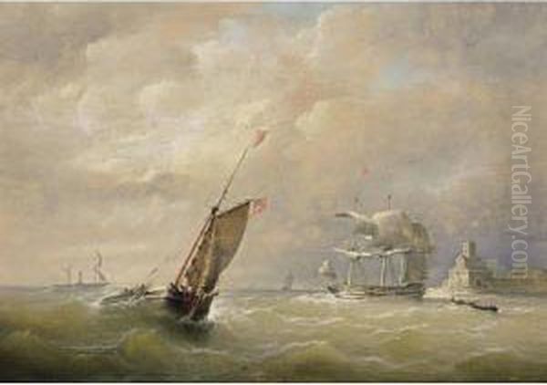 Shipping Off The Coast Oil Painting by Christiaan Cornelis Kannemans