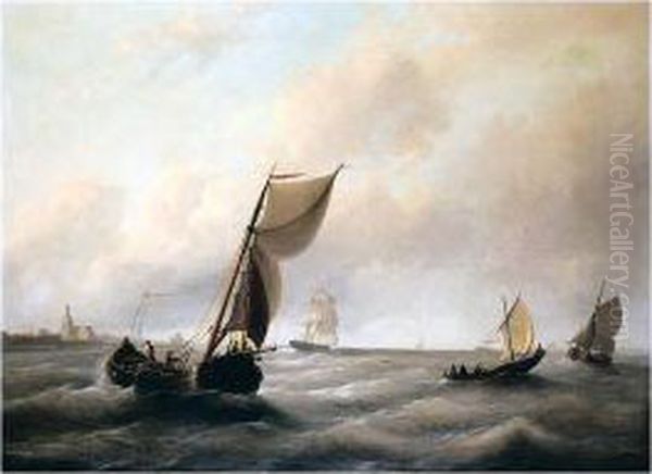 Shipping Off The Coast Oil Painting by Christiaan Cornelis Kannemans