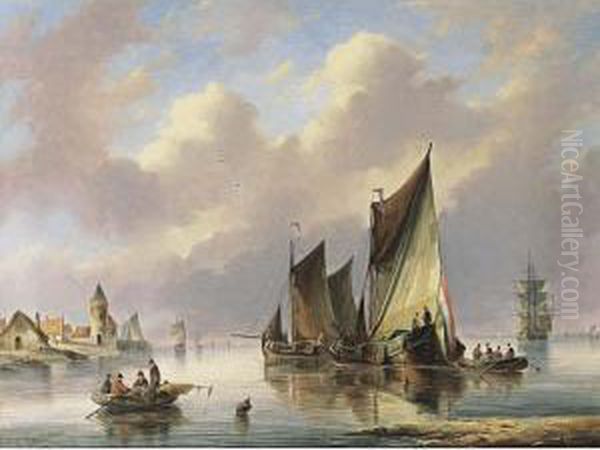 Shipping Off The Coast Oil Painting by Christiaan Cornelis Kannemans