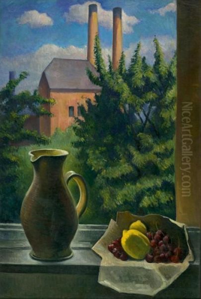 Stillleben Mit Fensterausblick Oil Painting by Alexander Kanoldt