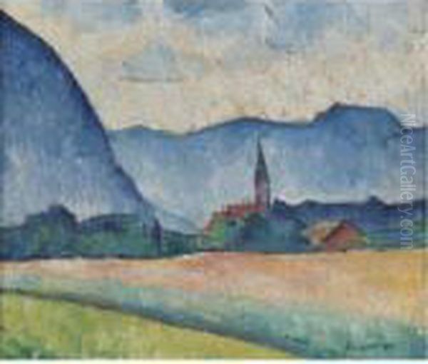 Landscape With Church Spire Oil Painting by Alexander Kanoldt