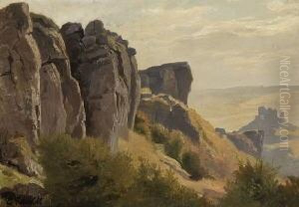 Felsen In Der Eifel Bei
 Gerolstein. Oil Painting by Edmund Friedrich Kanoldt