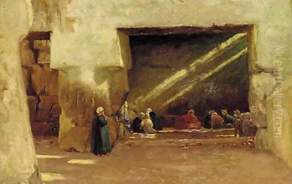 Arabs resting in a shaded interior Oil Painting by Edith Ridley Corbet