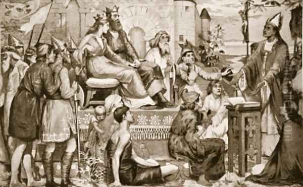 St Augustine preaching to the Saxons Oil Painting by Stephen Briggs Carlil