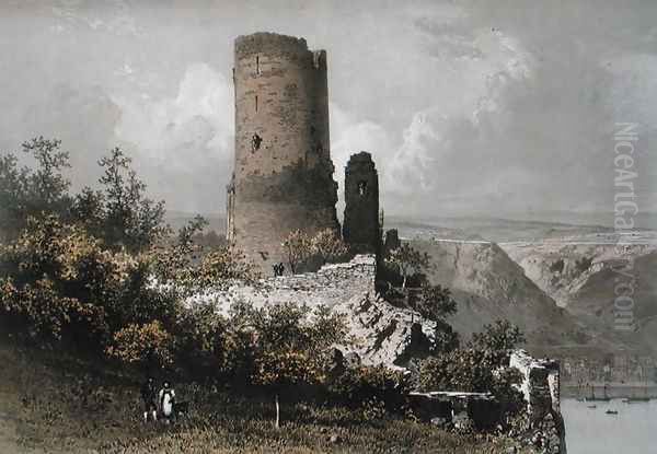 The Cat Tower, Rhine Valley, 1863 Oil Painting by Eugene Ciceri