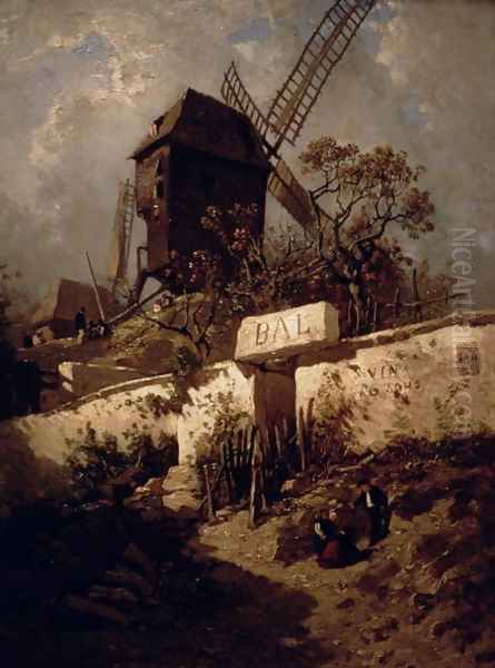 The Moulin de la Galette at Montmartre in 1856 Oil Painting by Eugene Ciceri