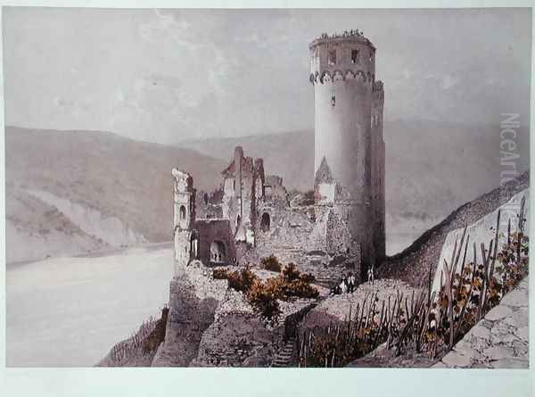 Schloss Ehrenfels in the Rhine Valley, c.1863 Oil Painting by Eugene Ciceri