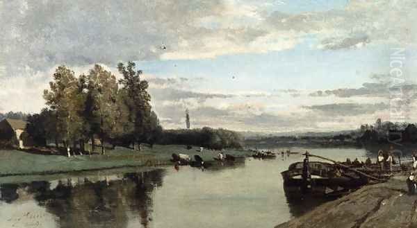 L'ile d'Allegre at Bougival Oil Painting by Eugene Ciceri