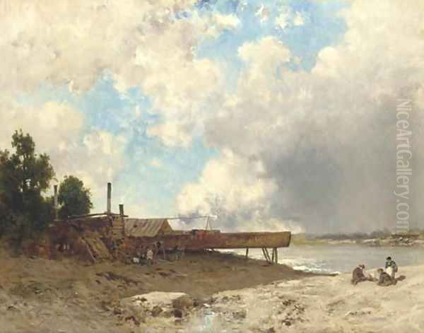 By the Riverbank Oil Painting by Eugene Ciceri